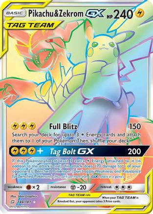 Pikachu & Zekrom GX (Secret) (TEU-184) (Holofoil)