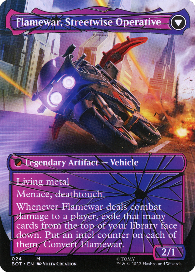 Flamewar, Brash Veteran // Flamewar, Streetwise Operative (BOT-024) (Shattered Glass) (Borderless) (Foil)