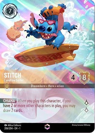 Stitch - Carefree Surfer (Enchanted) (1-206) (Holofoil)