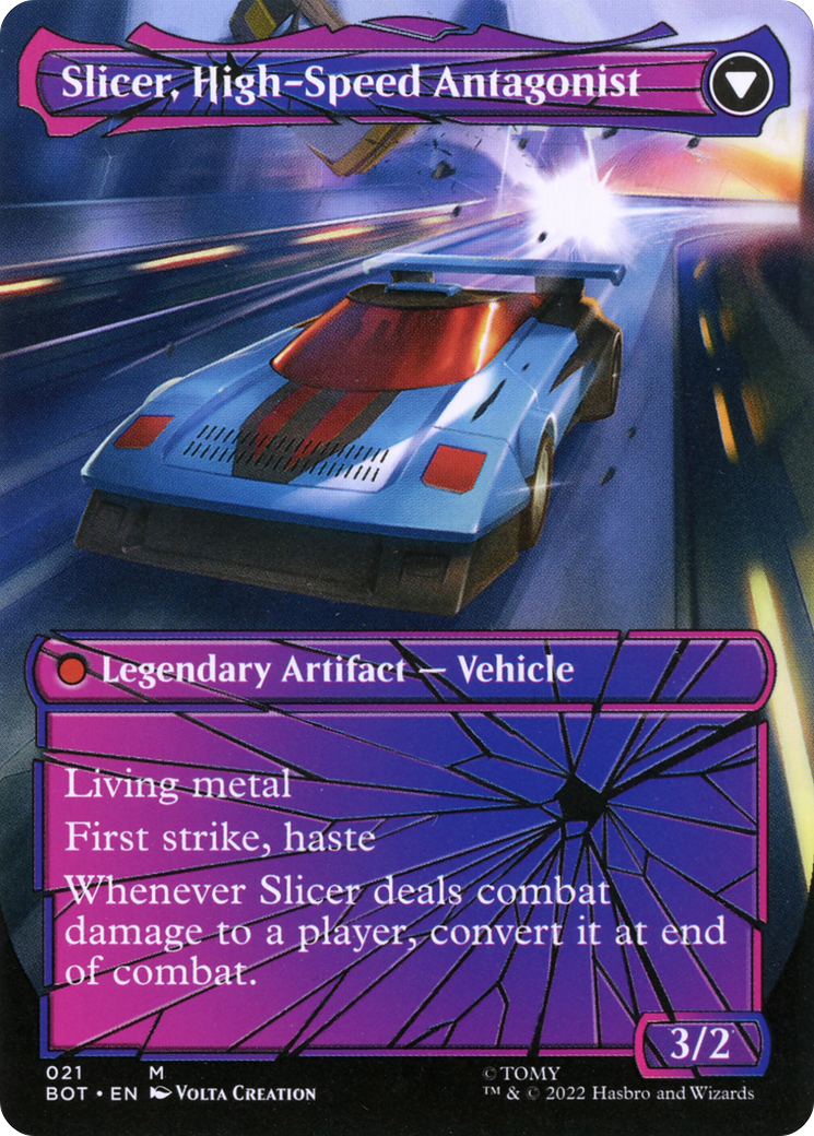 Slicer, Hired Muscle // Slicer, High-Speed Antagonist (BOT-021) (Shattered Glass) (Borderless) (Foil)