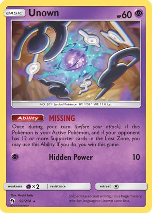 Unown (92) (LOT-092) (Reverse Holofoil)