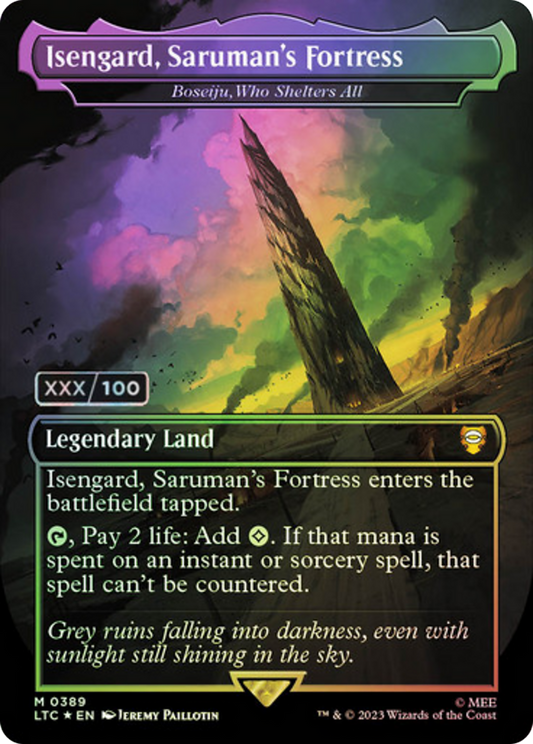 Isengard, Saruman's Fortress / Boseiju, Who Shelters All (LTC-389Z) (Borderless) (Foil) (Serialized)