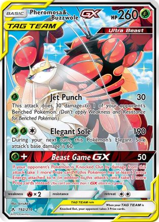 Pheromosa & Buzzwole GX (192) (Alternate Full Art) (UNB-) (Holofoil)