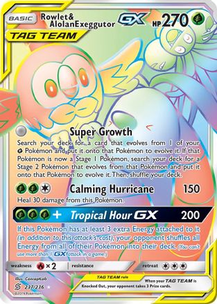 Rowlet & Alolan Exeggutor GX (Secret) (UNM-) (Holofoil)