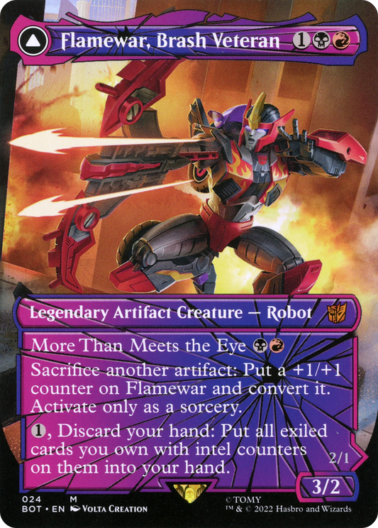 Flamewar, Brash Veteran // Flamewar, Streetwise Operative (BOT-024) (Shattered Glass) (Borderless) (Foil)