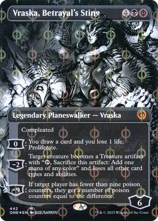 Vraska, Betrayal's Sting (ONE-442) (Showcase) (Borderless) (Compleat Foil)