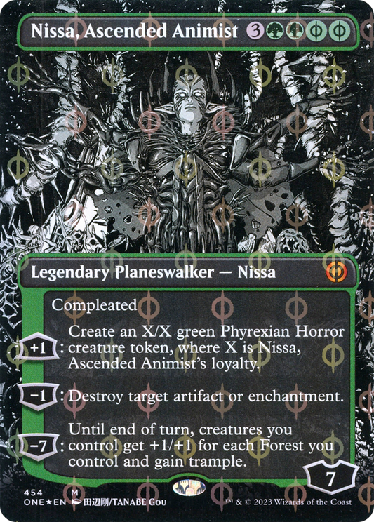 Nissa, Ascended Animist (ONE-454) (Showcase) (Borderless) (Compleat Foil)