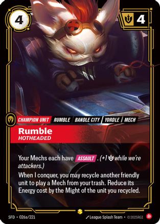 Rumble - Hotheaded (Alternate Art) (SFD-026a) (Foil)