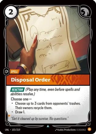 Disposal Order (UNL-103)