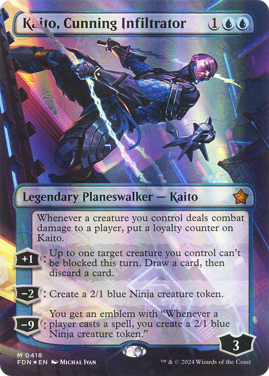 Kaito, Cunning Infiltrator (FDN-418) (Borderless) (Mana Foil)