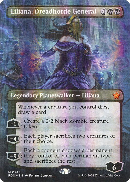 Liliana, Dreadhorde General (FDN-419) (Borderless) (Mana Foil)