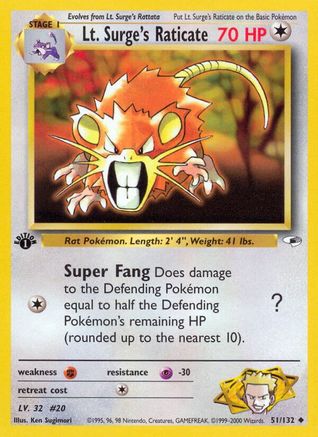 Lt. Surge's Raticate (G1-051) (1st Edition)