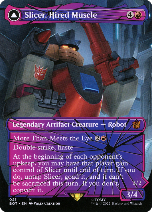 Slicer, Hired Muscle // Slicer, High-Speed Antagonist (BOT-021) (Shattered Glass) (Borderless) (Foil)