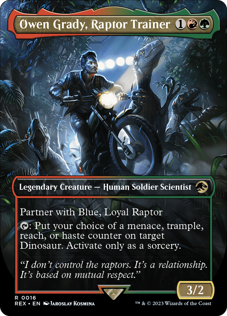 Owen Grady, Raptor Trainer (REX-016) (Borderless) (Foil)