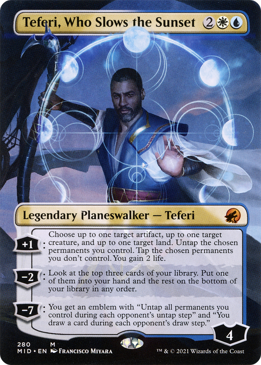 Teferi, Who Slows the Sunset (MID-280) (Borderless) (Foil)