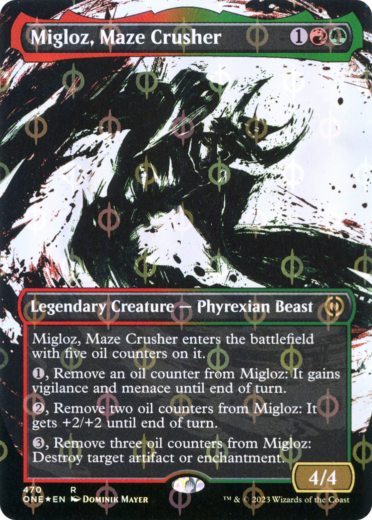 Migloz, Maze Crusher (ONE-470) (Showcase) (Borderless) (Compleat Foil)
