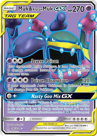 Muk & Alolan Muk GX (196) (Full Art) (UNB-196) (Holofoil)